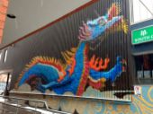 You knew there'd be another mural, right? A terrific new dragon, in a Chinatown lane (south off Dundas), painted by Blinc Studios. Great work, and technical skills - this is painted on corrugated siding. Nicely done.